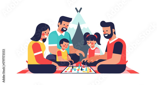 Joyful Family Playing Together a Board Game in a Relaxed and Cozy Ambient