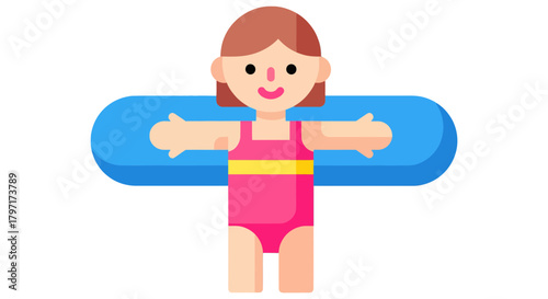 Joyful Female Figure Enjoying Pool Time with Smiling Expression and Summer Vibes