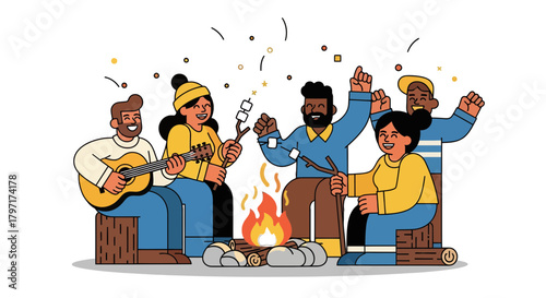 Joyful Gathering Around Campfire, Creating Memories On A Fun Evening
