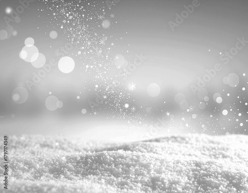 降雪の幻想的な光とキラキラ光る冬のイメージ。美容や装飾品などの広告に最適な背景