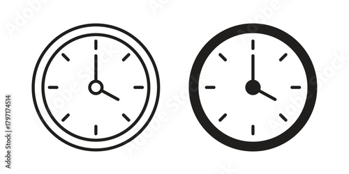 Clock icon in filled, thin line, stroke style for website and apps