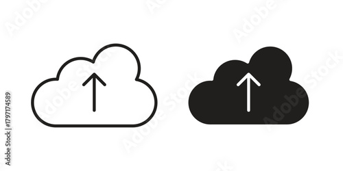 Cloud upload icon in filled, thin line, stroke style for website and apps