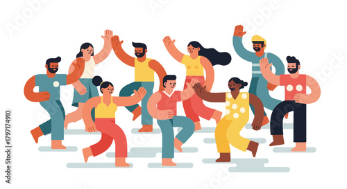 Joyful Group Celebrating Together With Modern Flat Design And Vibrant Colors