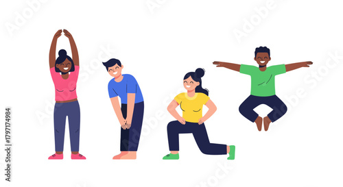 Joyful Diverse Group Engaging In A Series Of Energetic And Healthy Body Exercises