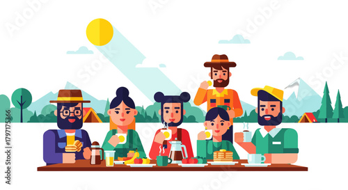 Joyful Family Gathered Around A Table Enjoying A Meal And The Outdoors Together