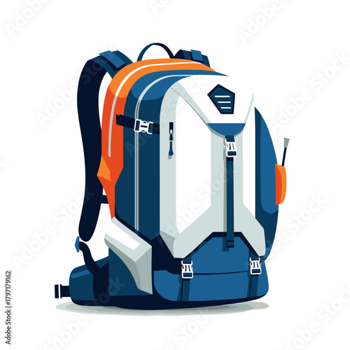 Avalanche airbag backpack for safety during winter sports on neutral background copy space
