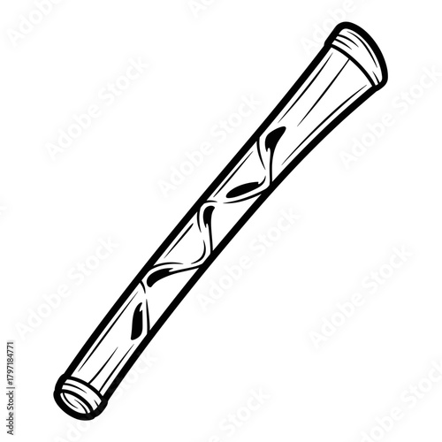 Decorative wooden flute with intricate carvings in black and white  