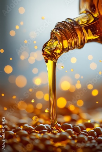 Elegant Mustard Seed Oil Pouring with Warm Background