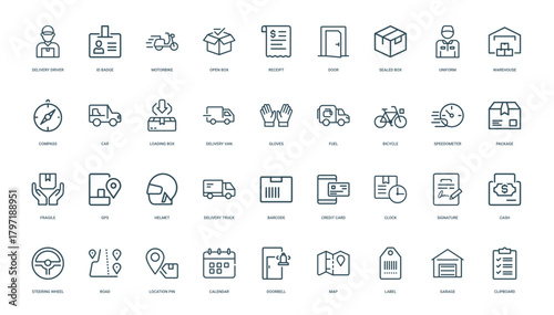 delivery shipment vector line icon collection