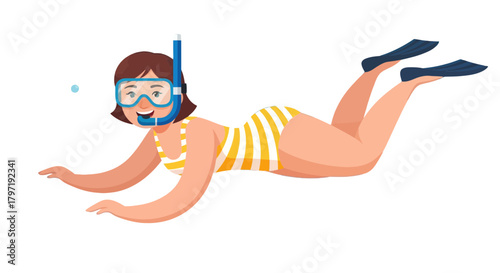 Joyful Swimmer Explores Underwater World with Snorkel, Fins, and Bubbles