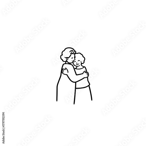 A simple line drawing of two people embracing each other with love and affection.