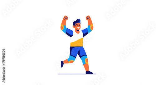 Joyful Vector Illustration Depicting a Person Celebrating Victory With Elevated Arms