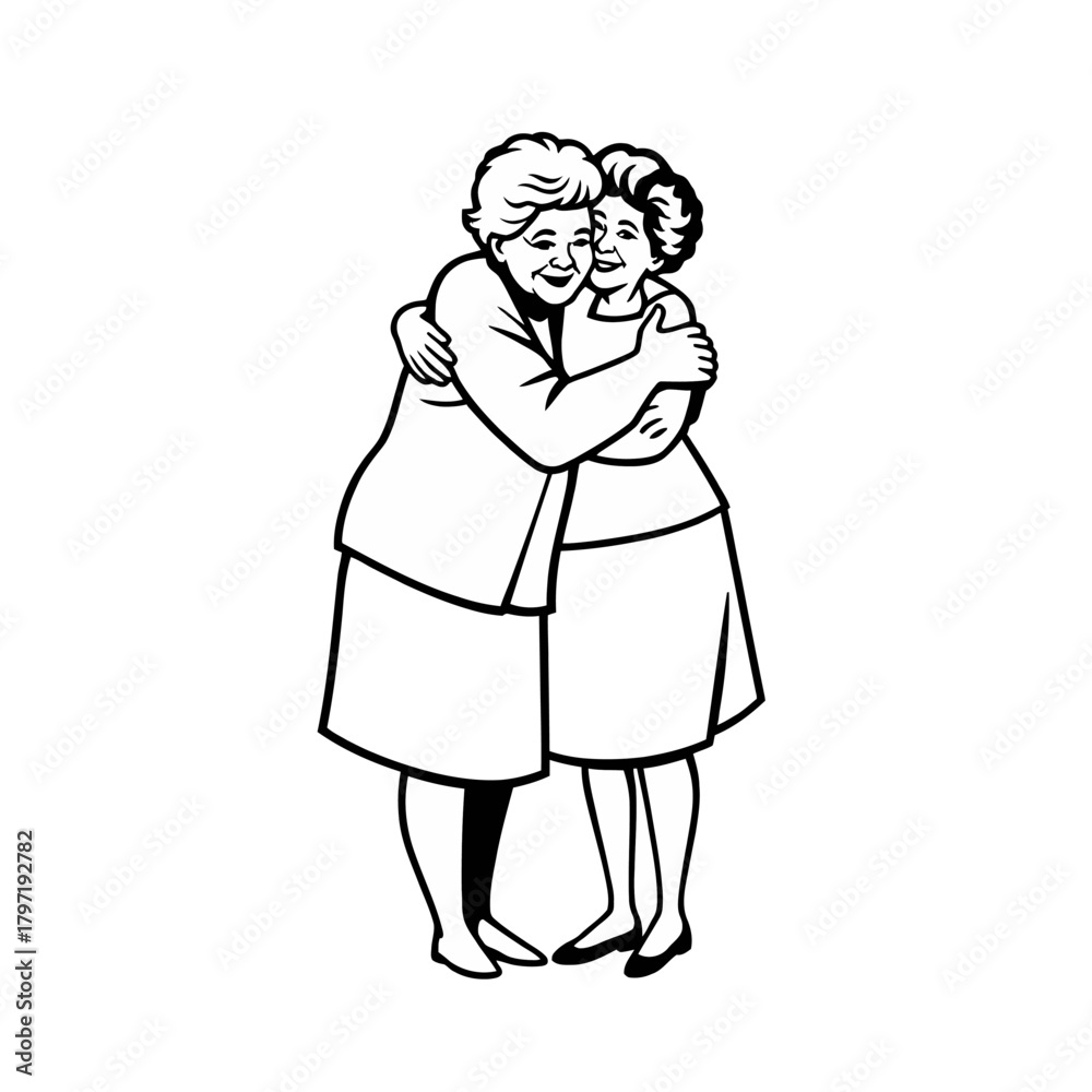 Fototapeta premium Two women embrace in a warm hug, expressing affection and connection, a symbol of friendship.