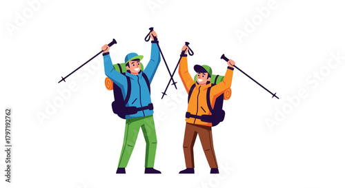 Joyful Hikers Celebrating Success Reaching a Peak on a Wilderness Expedition