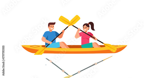 Kayak Adventure With Couple: Paddling Recreation On Water With Black Background Focus