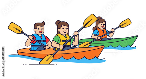 Kayak Adventures: Cheerful People Enjoying Watersports Activities on a Calm Lake