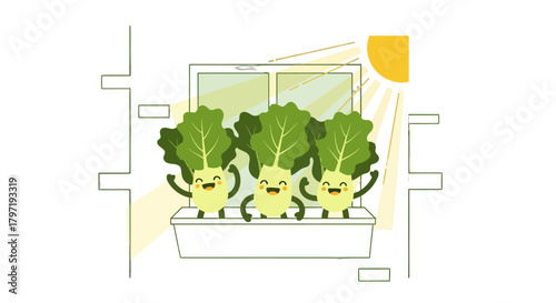 Joyful Lettuce Sprouts Bask In Sunlight, Celebrating Garden Happiness and Healthy Eating