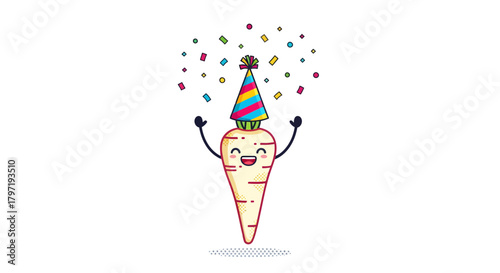 Joyful Parsnip Celebrating With Confetti, Birthday, and Colorful Party Hat