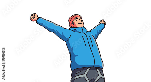 Joyful Person Celebrating Success Reaching New Heights Overcoming Obstacles, Happiness