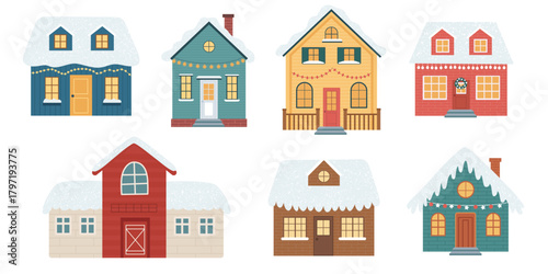 Winter Holiday Houses Vector Set