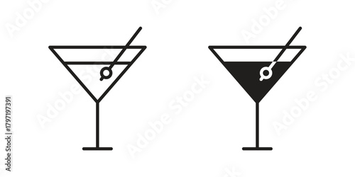 Cocktail icon doodle set. editable outline stroke vector eps