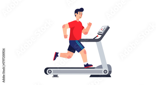 Man Running On A Treadmill Isolated On Black, Vector Illustration Of Wellness