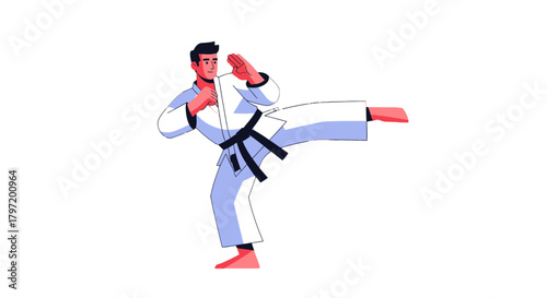Martial Artist Executing Kick in Illustration Against Black Background For Training Scenes