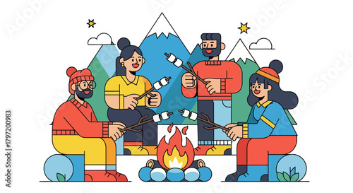 Marshmallow Roasting Campfire Illustration Depicting Outdoor Recreation For Relaxation