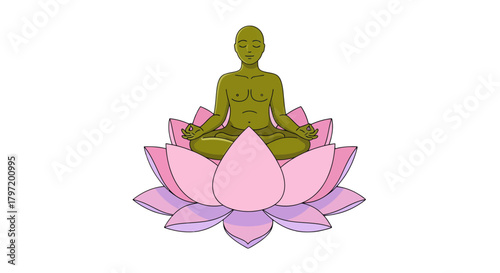 Meditating Figure in Lotus Position Above a Floral Bloom Against Dark Backdrop
