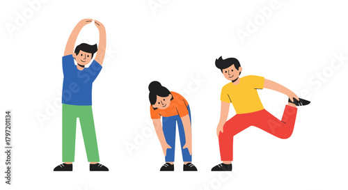 People Doing Exercise To Stay Fit With Warm-up Routine On Black Background