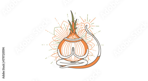 Meditative Onion Symbolizing Balance and Enlightenment on a Black Background Design