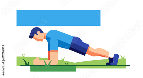 Minimalist Illustration Of A Man Performing Plank Exercise For Fitness And Wellness