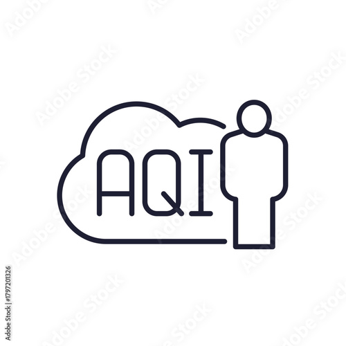 AQI, Air quality index line icon with a man