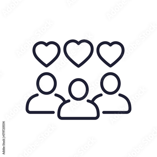 community line icon, people and hearts vector
