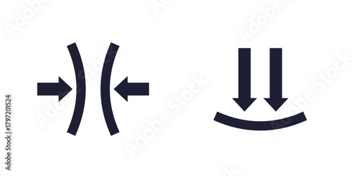 compression, pressure and squeeze icons, vector pictograms on white