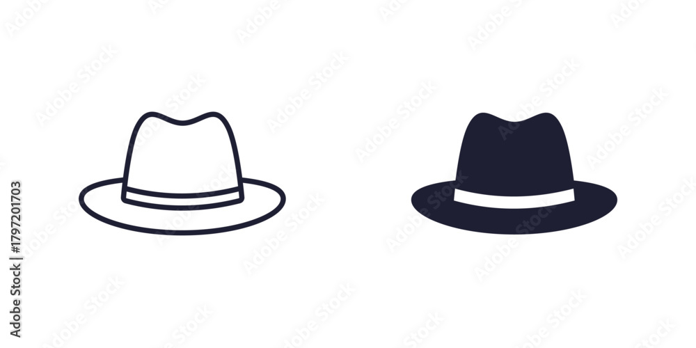 Photos fedora hat icon, line and solid design