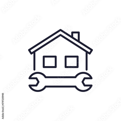 house maintenance icon, line design on white