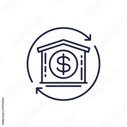 house flipping or reselling line icon with a home