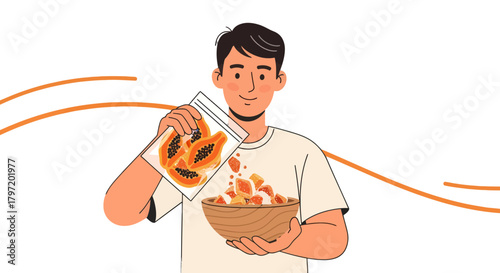 Person Displaying Sliced Papaya And Cubes Ready To Eat From A Wooden Bowl