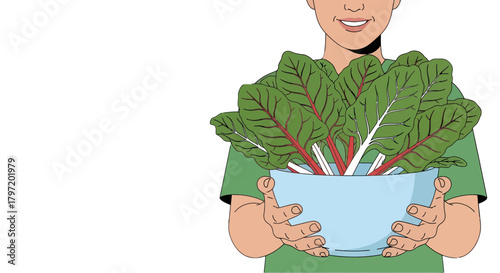 Person Holding Bowl of Fresh Chard, Healthy Eating and Sustainable Living Concept