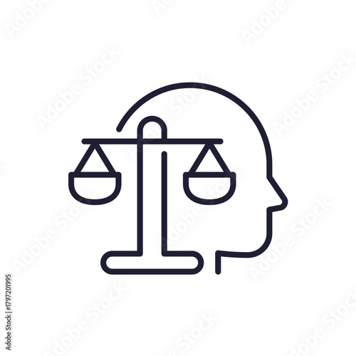 inner balance line icon with head and scales