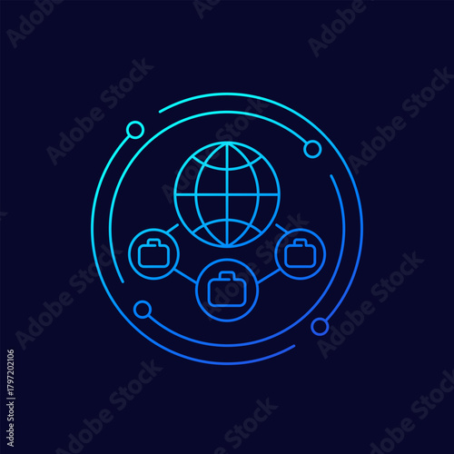 multinational enterprise icon, international business linear design