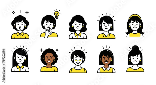 Women Character Illustration Pack – Flat Line Style Avatars & Expressions