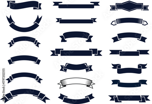 Vector set of vintage gold ribbon banners, labels, scrolls, and decorative elements collection