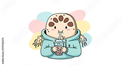 Quirky Root Vegetable Character Enjoying Beverage, Modern Cartoon Illustration
