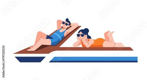 Relaxed Couple Enjoying Sunbathing on Beach Beds During Summertime Vacation