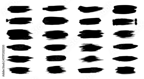 Handmade Black Brush Stroke Collection on White Background