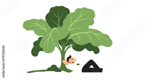 Relaxed Figure Resting Beneath Tree's Shadowy Canopy Feeling Peaceful