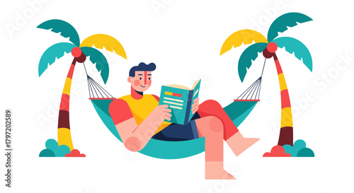 Relaxed Individual Reading Amidst Tropical Palms, Enjoying Time In A Hammock
