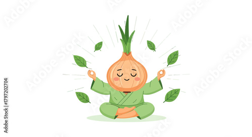 Onion Meditating with Calm Awareness and Surrounded by Nature Elements In Black